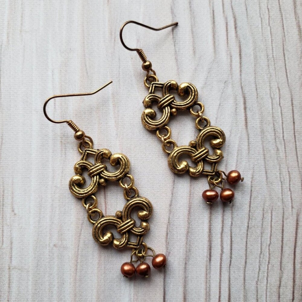 BRAND NEW! Gold + Copper Beaded Dangle Earrings
